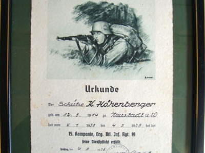 German WW2 Signed Certificate Of Training, To Rifleman K. Hohenberger, Dated 193 Original Researchable German WW2 Signed Certificate Of Training, To Rifleman K.  Other Accessory