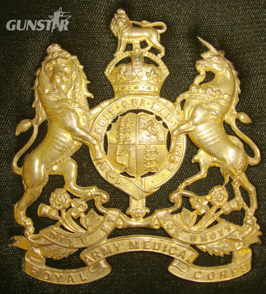 C1910 British Royal Army Medical Corps (RAMC) Officer’s Gilt King’s Crown Helmet Plate Card Mounted For Display  Antique & Militaria