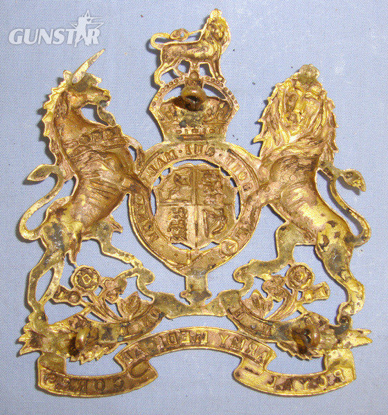  C1910 British Royal Army Medical Corps (RAMC) Officer’s Gilt King’s Crown Helmet Plate Card Mounted For Display  Antique & Militaria