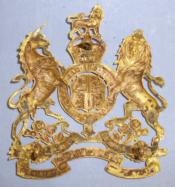  C1910 British Royal Army Medical Corps (RAMC) Officer’s Gilt King’s Crown Helmet Plate Card Mounted For Display  Antique & Militaria