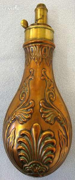 John Dickson & Son Victorian 19th Century Copper and Brass 'Foliage' Powder Flask by Dixon & Sons Antique & Militaria in 