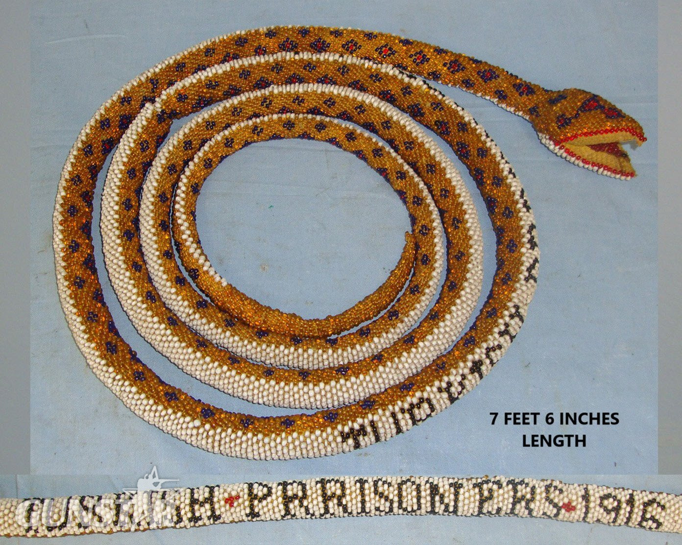 LARGE**WW1 1916 Turkish / Ottoman Empire Prisoner Of War Hand Made Beaded Snake With Beaded Script ‘Turkish Prisoners 1916’. Sn 22441:11  Antique & Militaria in 
