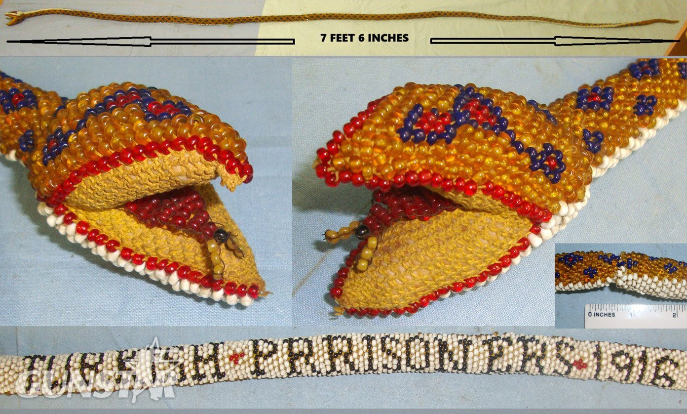  LARGE**WW1 1916 Turkish / Ottoman Empire Prisoner Of War Hand Made Beaded Snake With Beaded Script ‘Turkish Prisoners 1916’. Sn 22441:11  Antique & Militaria