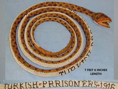 LARGE**WW1 1916 Turkish / Ottoman Empire Prisoner Of War Hand Made Beaded Snake With Beaded Script ‘Turkish Prisoners 1916’. Sn 22441:11  Antique & Militaria