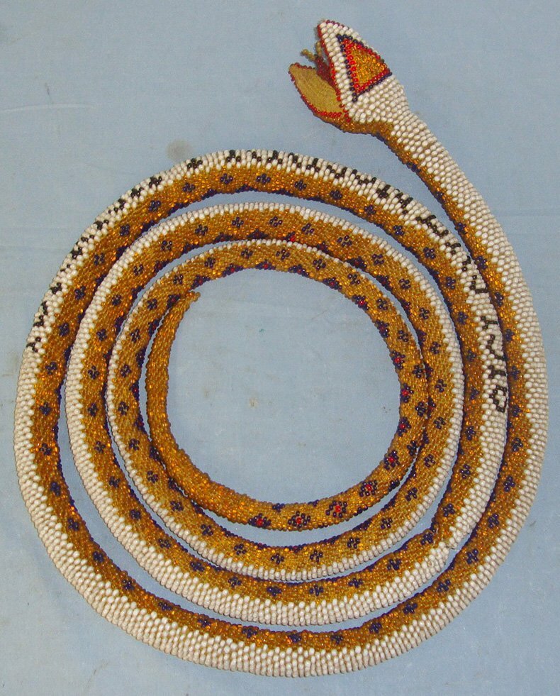 LARGE**WW1 1916 Turkish / Ottoman Empire Prisoner Of War Hand Made Beaded Snake With Beaded Script ‘Turkish Prisoners 1916’. Sn 22441:11  Antique & Militaria