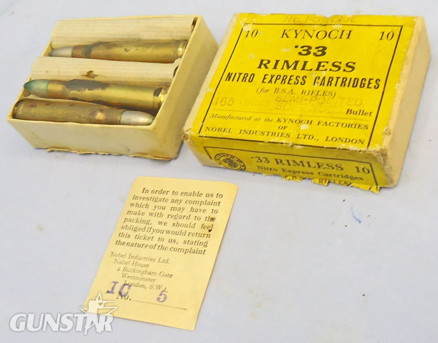 INERT DEACTIVATED. British Original Kynoch 10 Round Box of Unfired .33 Belted Rimless Nitro Express (17.8 x 89R) Big Game Rifle Cartridge. Sn - 22787:20 INERT DEACTIVATED. British Original Kynoch 10 Round Box of Unfired .33 Belted Rimless Nitro Express (17.8 x 89R) Big Game Rifle Cartridge. Sn - 22787:20 Various Other Ammunition in 