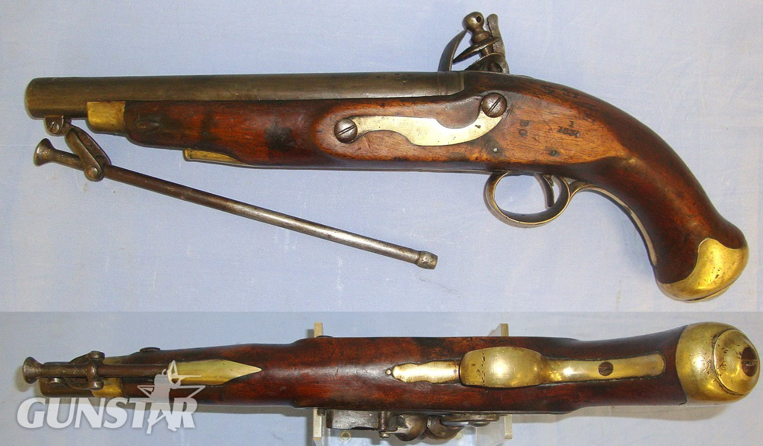  NAPOLEONIC WARS ERA, 1813 Dated East India Company & British Board Of Ordnance Marked .650 Carbine Calibre Flintlock Light Dragoon Pistol With Regulation Brass Fittings & Captive Steel Ram Rod. Sn 23484:36 flintlock .65 Cal Muzzleloader Muzzleloader