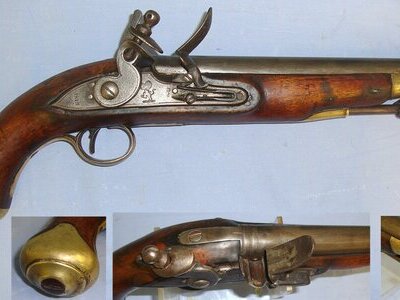NAPOLEONIC WARS ERA, 1813 Dated East India Company & British Board Of Ordnance Marked .650 Carbine Calibre Flintlock Light Dragoon Pistol With Regulation Brass Fittings & Captive Steel Ram Rod. Sn 23484:36 flintlock .65 Cal Muzzleloader Muzzleloader