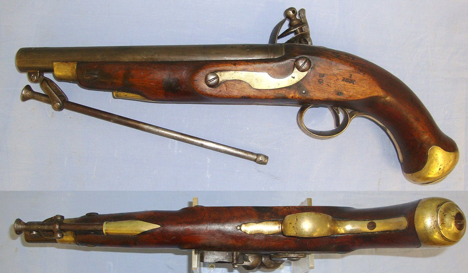 NAPOLEONIC WARS ERA, 1813 Dated East India Company & British Board Of Ordnance Marked .650 Carbine Calibre Flintlock Light Dragoon Pistol With Regulation Brass Fittings & Captive Steel Ram Rod. Sn 23484:36 flintlock .65 Cal Muzzleloader Muzzleloader