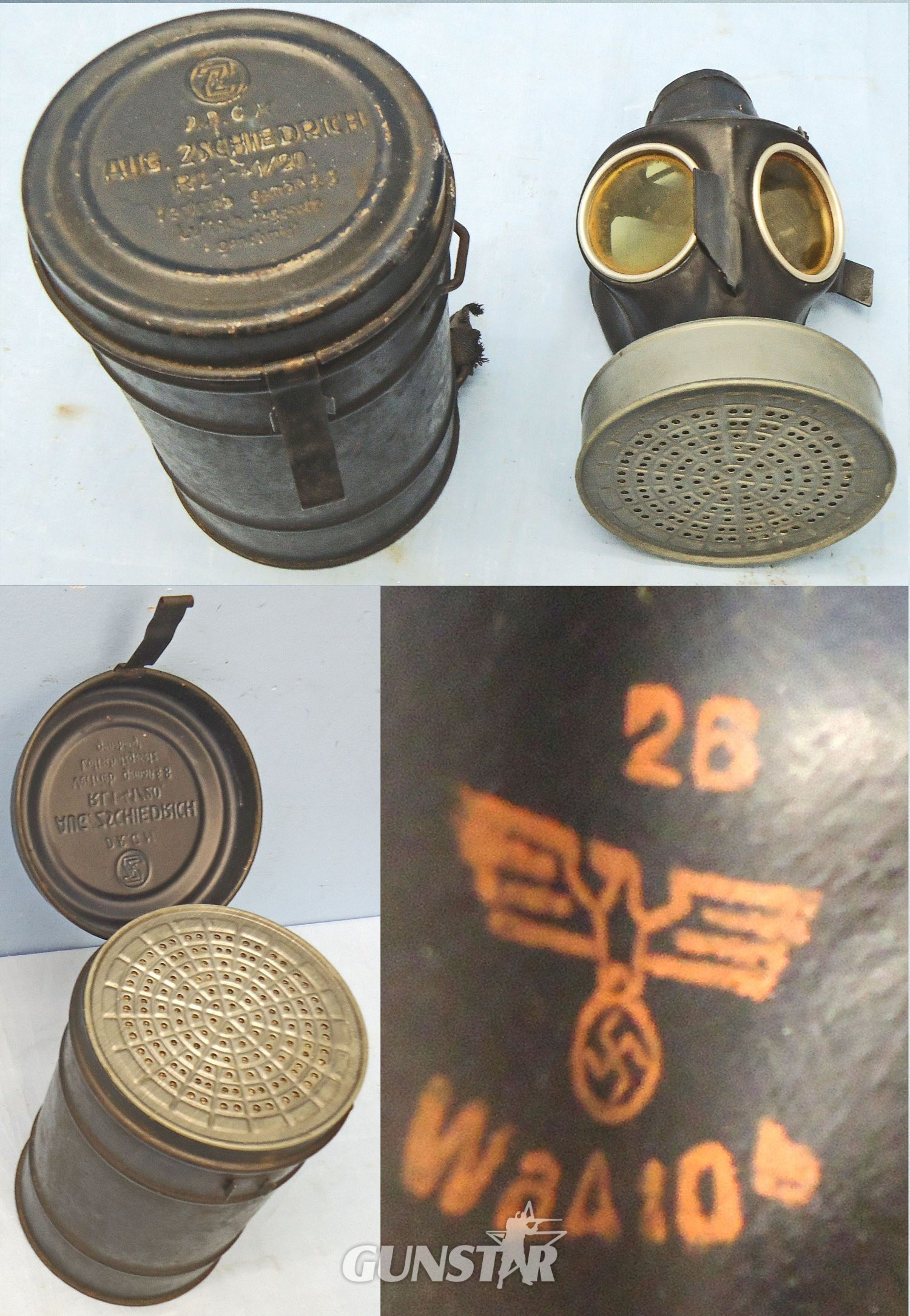 German, WW2, GM38, RL1-41/82 Volksgasmaske (Peoples Gas Mask) Luftschutz Warndienst (LSW) or Air Raid Warning Service with With Steel Carrying Container. Sn - 22846:85 German, WW2, GM38, RL1-41/82 Volksgasmaske (Peoples Gas Mask) Luftschutz Warndienst (LSW) or Air Raid Warning Service with With Steel Carrying Container. Sn - 22846:85 Antique & Militaria in 