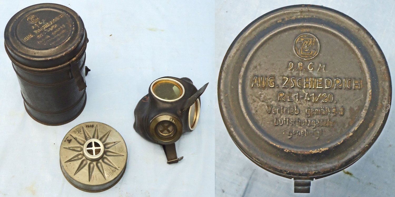 German, WW2, GM38, RL1-41/82 Volksgasmaske (Peoples Gas Mask) Luftschutz Warndienst (LSW) or Air Raid Warning Service with With Steel Carrying Container. Sn - 22846:85 German, WW2, GM38, RL1-41/82 Volksgasmaske (Peoples Gas Mask) Luftschutz Warndienst (LSW) or Air Raid Warning Service with With Steel Carrying Container. Sn - 22846:85 Antique & Militaria