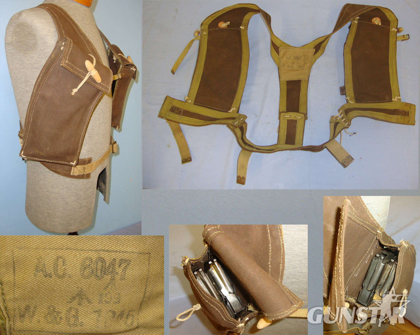 MINT**UNISSUED**Original WW2 1945 British WD Commando Skeleton Assault Jerkin / Vest By W&G With 4 Original Bren Gun Magazines. Sn 21305  Clothing