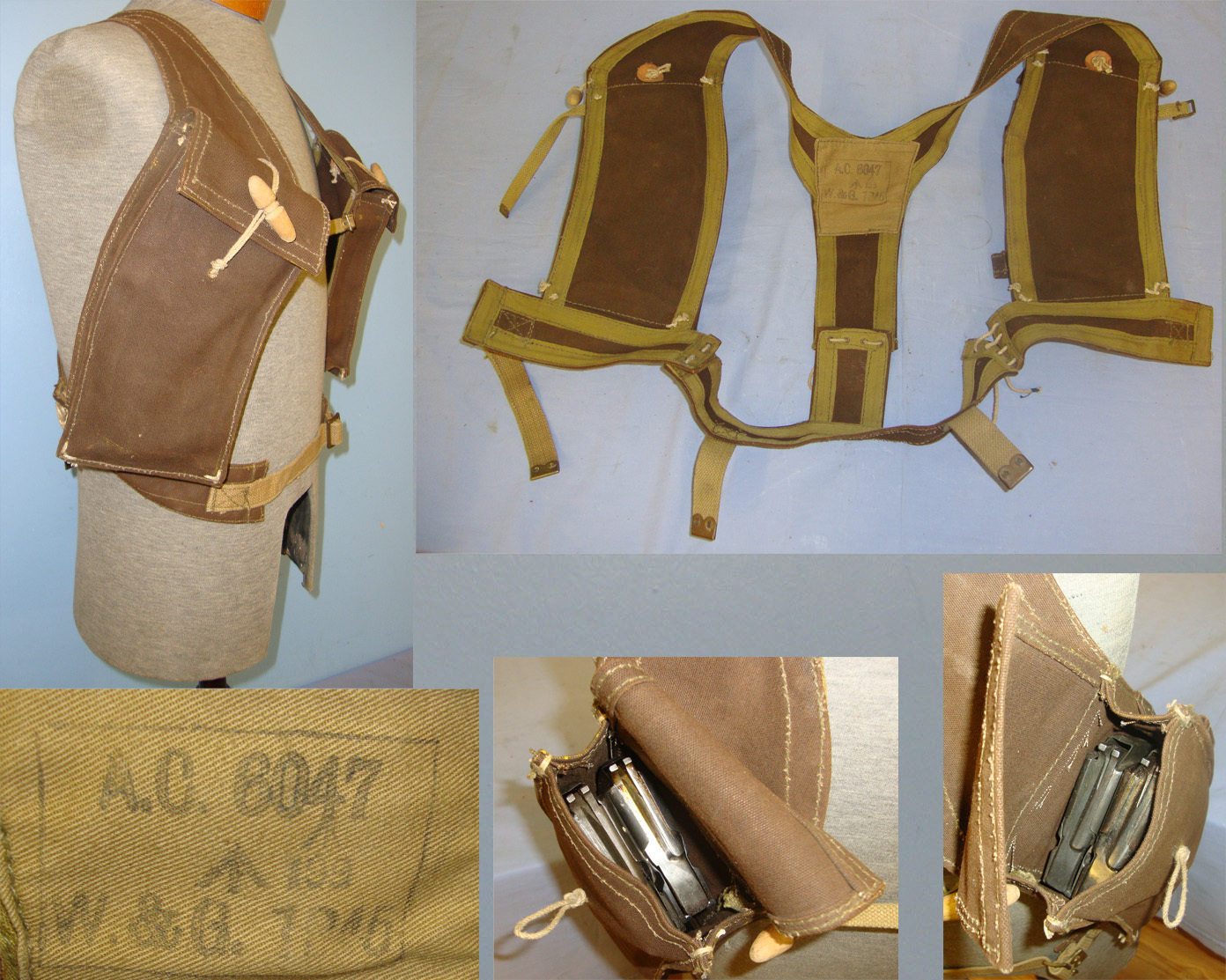 MINT**UNISSUED**Original WW2 1945 British WD Commando Skeleton Assault Jerkin / Vest By W&G With 4 Original Bren Gun Magazines. Sn 21305  Clothing