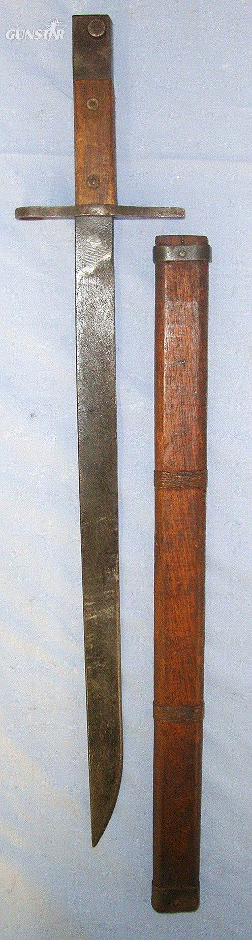 RARE**LATE WW2 'LAST DITCH' Japanese Type 30 Arisaka Rifle Bayonet By Jinsen Arsenal (Japanese Occupied Korea) Variation R & Wood Scabbard With Steel Fittings. Sn 23463 Bayonet in 