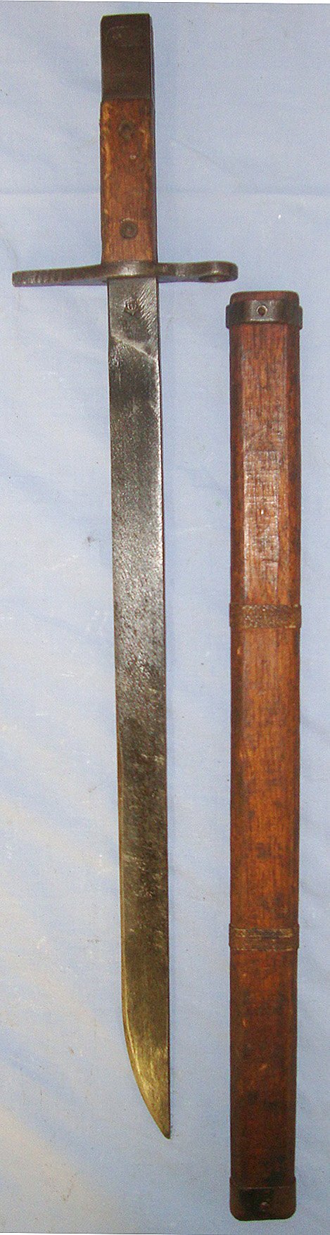  RARE**LATE WW2 'LAST DITCH' Japanese Type 30 Arisaka Rifle Bayonet By Jinsen Arsenal (Japanese Occupied Korea) Variation R & Wood Scabbard With Steel Fittings. Sn 23463 Bayonet
