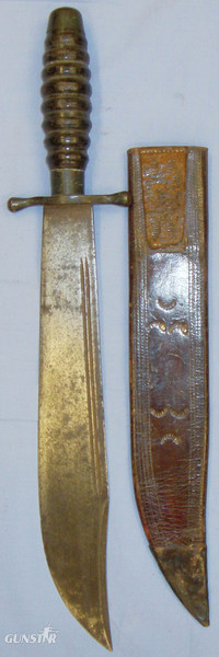  Large Victorian Era American Combat / Survival Bowie Knife By R.A. Bone and Leather Scabbard. Sn 13828. Hunting Knive