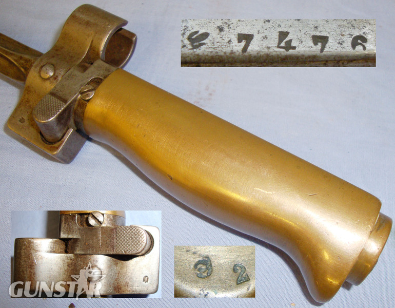 WW1/WW2 Era Model 1886/93/16 French Brass Handle Epee Lebel Bayonet Without Hook Quillon & Scabbard. BAYO 3. Bayonet