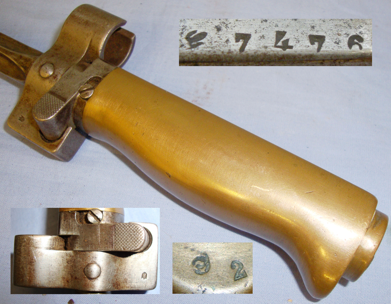 WW1/WW2 Era Model 1886/93/16 French Brass Handle Epee Lebel Bayonet Without Hook Quillon & Scabbard. BAYO 3. Bayonet