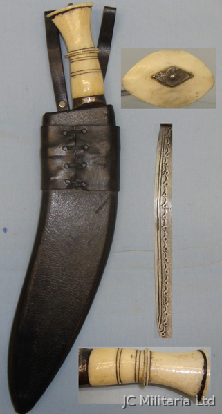 *c1910* Inside curved Hunting Dagger with Carved Horn Handle and Sheath. ED 2540 Dagger