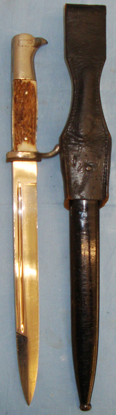  WWII German K98 Forresters & Luftwaffe Antler Hilted Dress Bayonet and Scabbard. 19553 Bayonet
