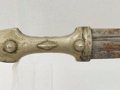 19th Century Caucasian Khanjali Dagger With Silver Grip And Scabbard Knive