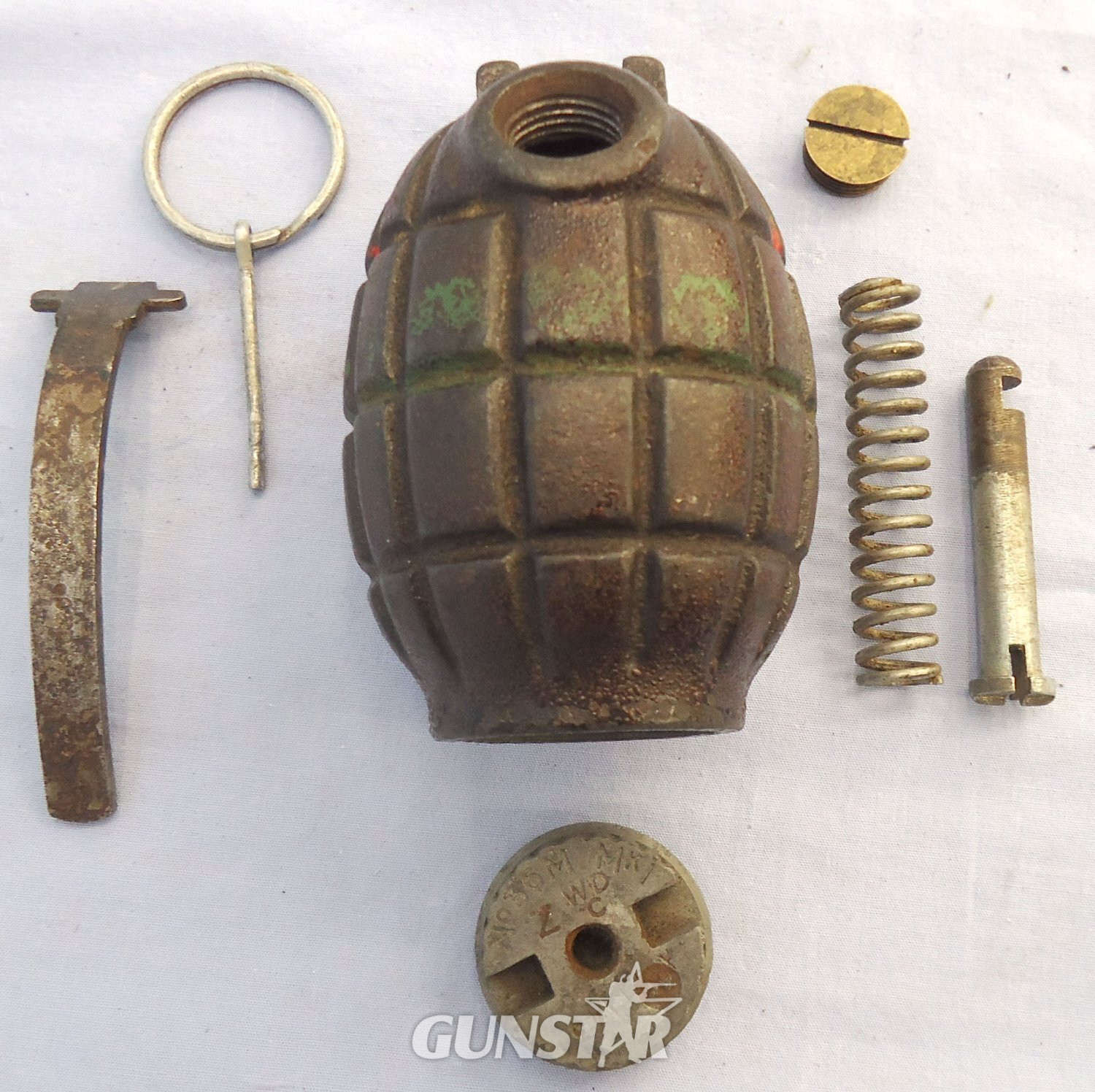  INERT DEACTIVATED. WW2, 1943 Dated, Mills No 36M MK1, Hand Grenade. O 2403 INERT DEACTIVATED. WW2, 1943 Dated, Mills No 36M MK1, Hand Grenade. O 2403 Various Other Ammunition