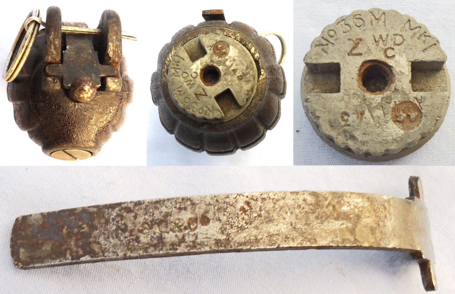 INERT DEACTIVATED. WW2, 1943 Dated, Mills No 36M MK1, Hand Grenade. O 2403 INERT DEACTIVATED. WW2, 1943 Dated, Mills No 36M MK1, Hand Grenade. O 2403 Various Other Ammunition