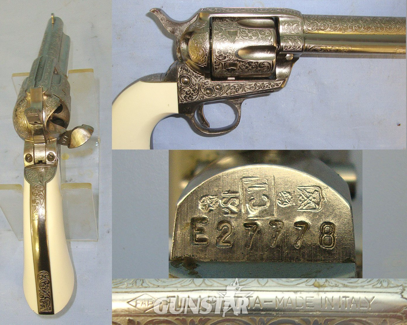 MINT**BLANK FIRING**ORNATE FACTORY NICKEL PLATED**Italian Pietta Colt Model 1873 Army Peacemaker .380 (9mm) Blank Calibre Single Action Six Shot Revolver. Sn 23484:83  blank firer - Blank Firing