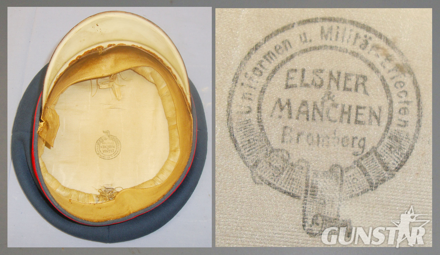  WW1 Era, Imperial German Army Officer\'s Peaked Cap, Elsner & Manchen, Bromberg. Sn 7629. WW1 Era, Imperial German Army Officer\'s Peaked Cap, Elsner & Manchen, Bromberg. Sn 7629. Antique & Militaria