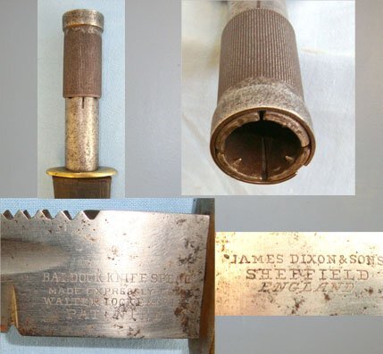 VERY RARE**FORERUNNER OF THE MODERN SURVIVAL KNIFE**Original, Colonel Baldock 1902 Patent All Steel Construction Survival ‘Knife Spear’ By James Dixon & Sons Sheffield For Walter Locke & Co London With Original Scabbard. Sn 16422 Knive in 