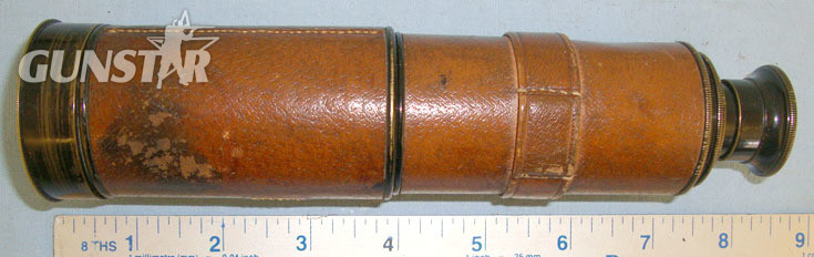 Archer & Sons, 73 Lord Street, Liverpool 4 Draw Leather Bound Brass Telescope With Brass Lens Cap & Sliding Eye Piece Shu Sight & Optic
