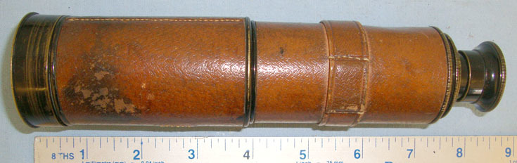 Archer & Sons, 73 Lord Street, Liverpool 4 Draw Leather Bound Brass Telescope With Brass Lens Cap & Sliding Eye Piece Shu Sight & Optic