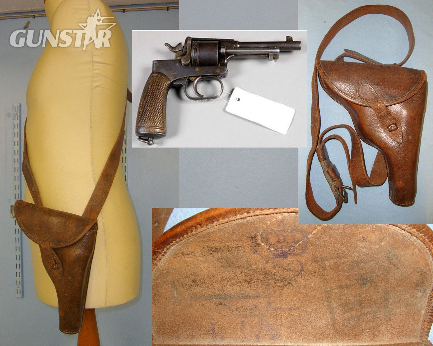 RARE**WW1 Era Leather Holster For Medium Frame Austro Hungarian M1898 Rast Gasser 4 ½” Barrel 8mm Calibre Military Revolvers With Faint Date & Maker Marks & Shoulder Strap. L 266 Care & Storage in 