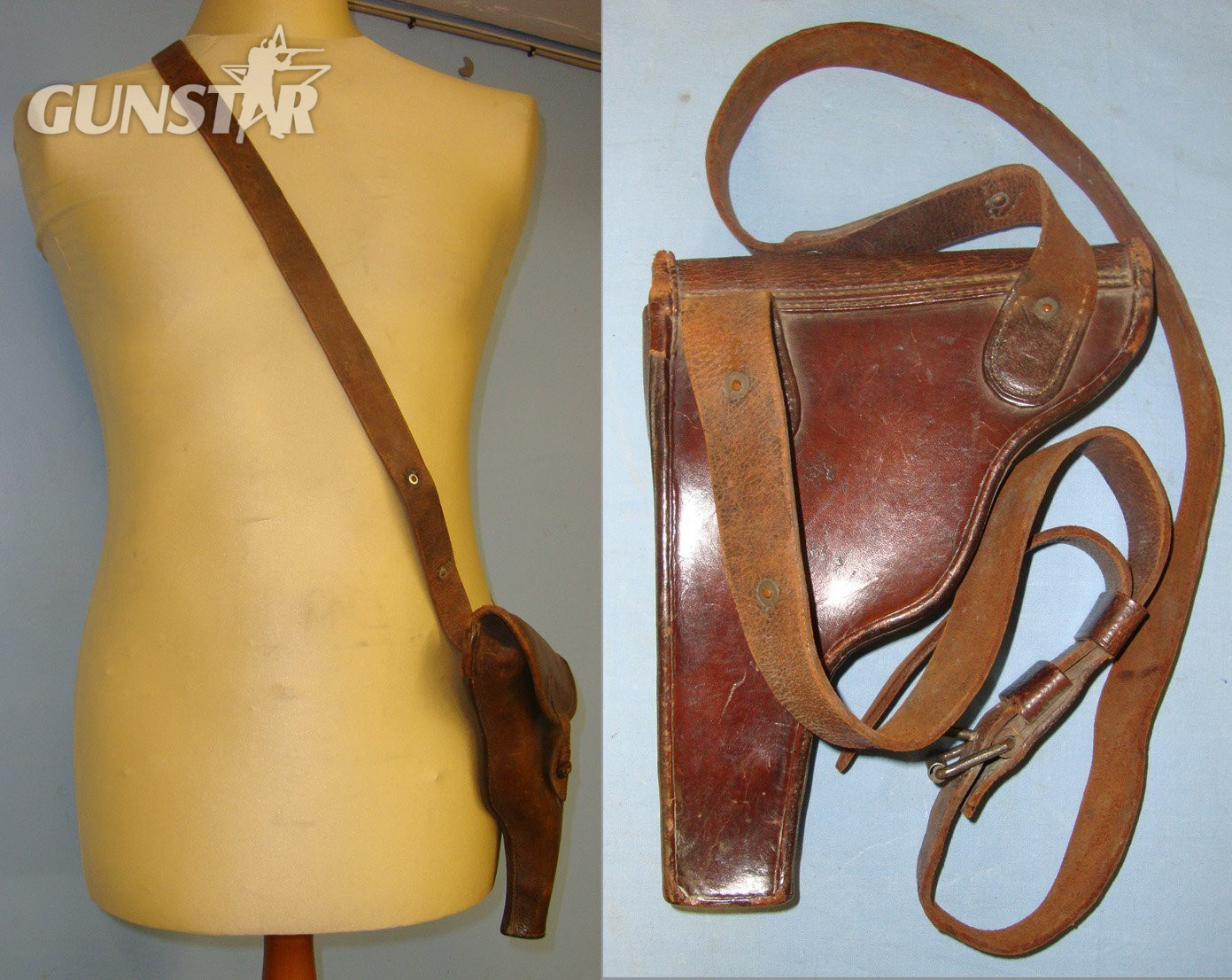  RARE**WW1 Era Leather Holster For Medium Frame Austro Hungarian M1898 Rast Gasser 4 ½” Barrel 8mm Calibre Military Revolvers With Faint Date & Maker Marks & Shoulder Strap. L 266 Care & Storage