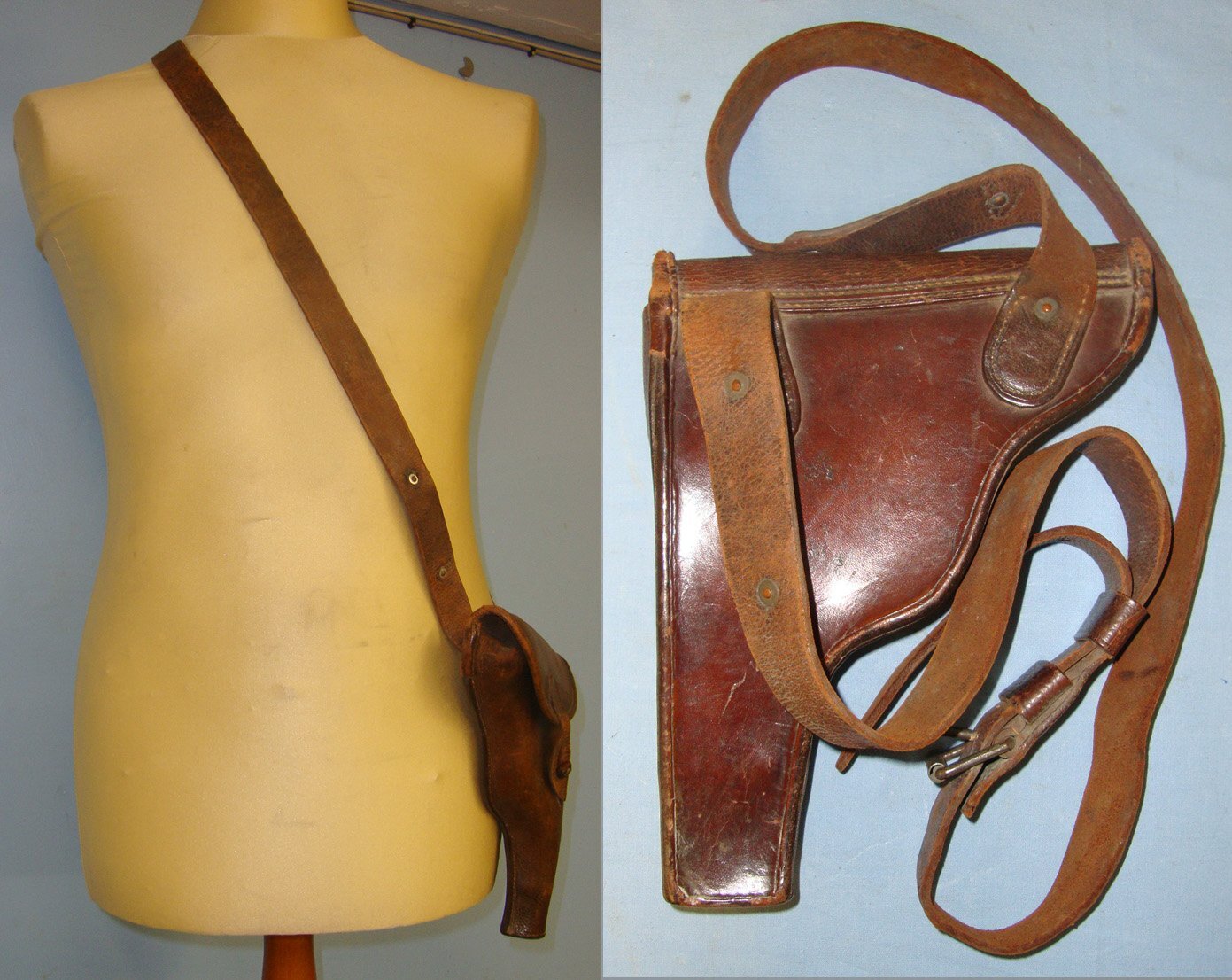  RARE**WW1 Era Leather Holster For Medium Frame Austro Hungarian M1898 Rast Gasser 4 ½” Barrel 8mm Calibre Military Revolvers With Faint Date & Maker Marks & Shoulder Strap. L 266 Care & Storage
