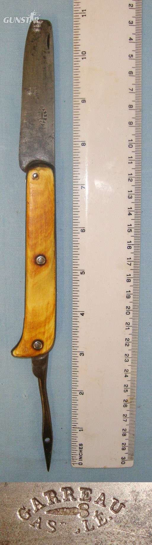 WW1 Era French Navy Garreau Astele ‘Scissors’ Trademark’ Sailor’s Utility Folding Clasp Deck Knife With Square Tip Blade & Sail Stitching Needle / Spike. Sn 21598 Knive in 