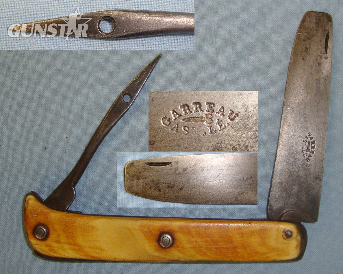 WW1 Era French Navy Garreau Astele ‘Scissors’ Trademark’ Sailor’s Utility Folding Clasp Deck Knife With Square Tip Blade & Sail Stitching Needle / Spike. Sn 21598 Knive