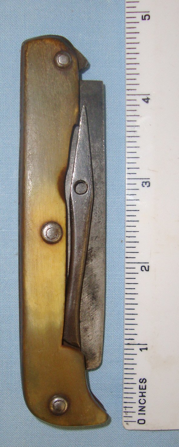  WW1 Era French Navy Garreau Astele ‘Scissors’ Trademark’ Sailor’s Utility Folding Clasp Deck Knife With Square Tip Blade & Sail Stitching Needle / Spike. Sn 21598 Knive