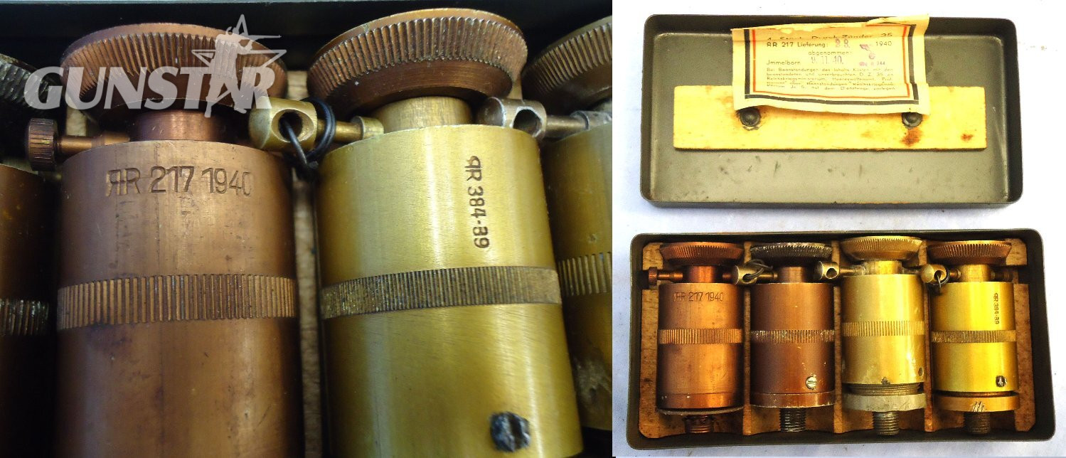  INERT DEACTIVATED. Gaman WW2 Transit Box of 4 Druck Zunder 35 Landmine & S Mine Fuzes. O 2409 INERT DEACTIVATED. Gaman WW2 Transit Box of 4 Druck Zunder 35 Landmine & S Mine Fuzes. O 2409 Various Other Ammunition