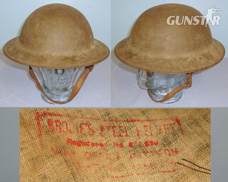 WW1 British MK II 1918 Pattern Brodie Trench Helmet With Brodie Ink Stamped Sweat Band, Rim Stamped ‘HV / 572’ & Chin Strap.  Clothing in 