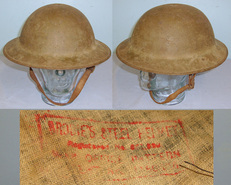 WW1 British MK II 1918 Pattern Brodie Trench Helmet With Brodie Ink Stamped Sweat Band, Rim Stamped ‘HV / 572’ & Chin Strap.  Clothing