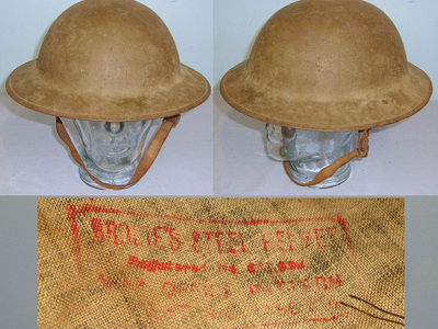 WW1 British MK II 1918 Pattern Brodie Trench Helmet With Brodie Ink Stamped Sweat Band, Rim Stamped ‘HV / 572’ & Chin Strap.  Clothing