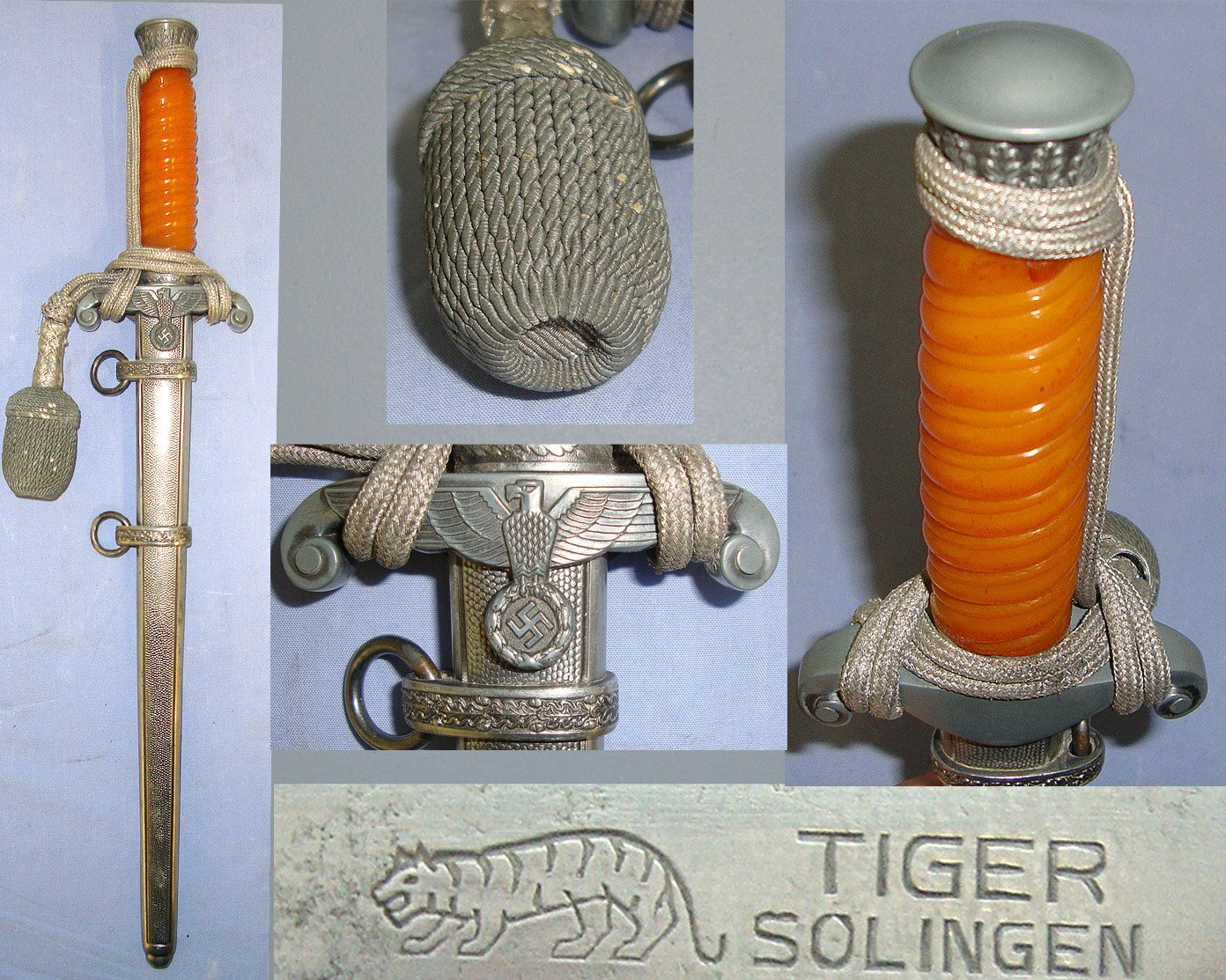 NEW TO COLLECTORS MARKET IN STORAGE SINCE 1960's / 70's**WW2 Era 1935 Pattern Nazi German Army / Heer Officer's Dagger By Tiger Solingen With Bullion Cord, Portepee & Scabbard. Sn 21385:6 Dagger