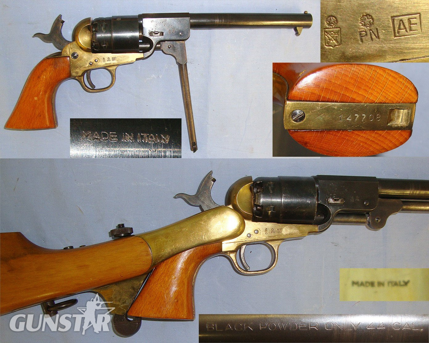QUALITY**Italian Colt Navy Model 1851 .44 Calibre Cap & Ball Revolver With Detachable Shoulder **COCKS & DRY FIRES**EARLY 1997 UK DEACTIVATION WITH REPLACEMENT 2026 DEACTIVATION CERTIFICATE**Sn 23473:4 deactivated revolver None Revolver