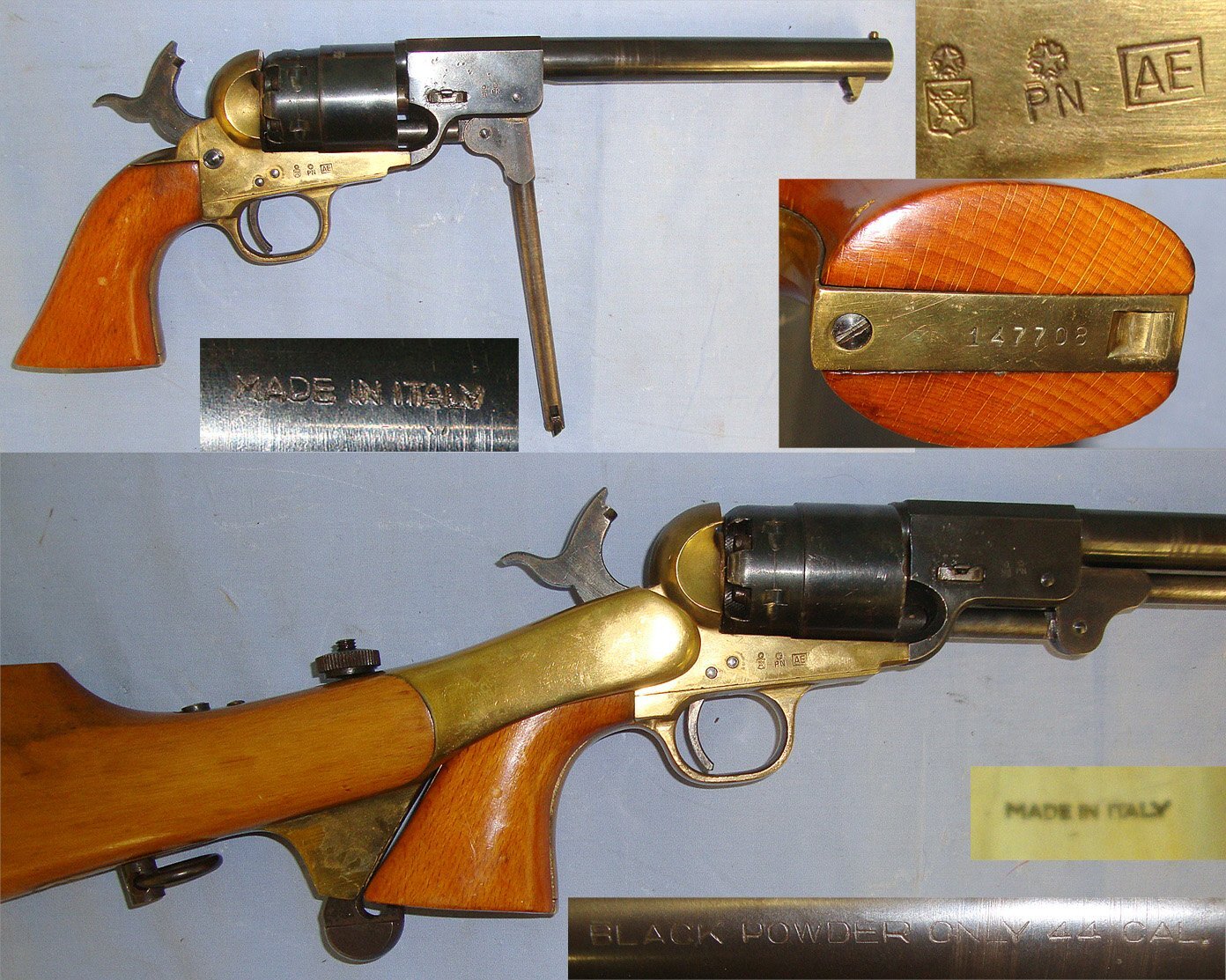 QUALITY**Italian Colt Navy Model 1851 .44 Calibre Cap & Ball Revolver With Detachable Shoulder **COCKS & DRY FIRES**EARLY 1997 UK DEACTIVATION WITH REPLACEMENT 2026 DEACTIVATION CERTIFICATE**Sn 23473:4 deactivated revolver None Revolver