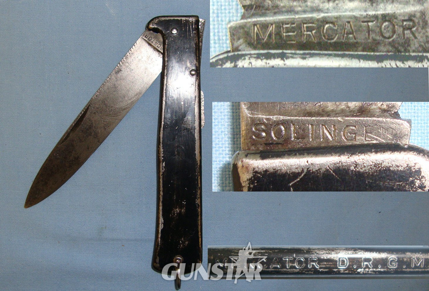 WW1 / WW2 Imperial German Army Mercator (Heinrich Kaufmann, Indiwerk, Solingen), DRGM Taschenmesser Trench Dagger / Utility Clasp Lock knife. Sn 21597 Knive