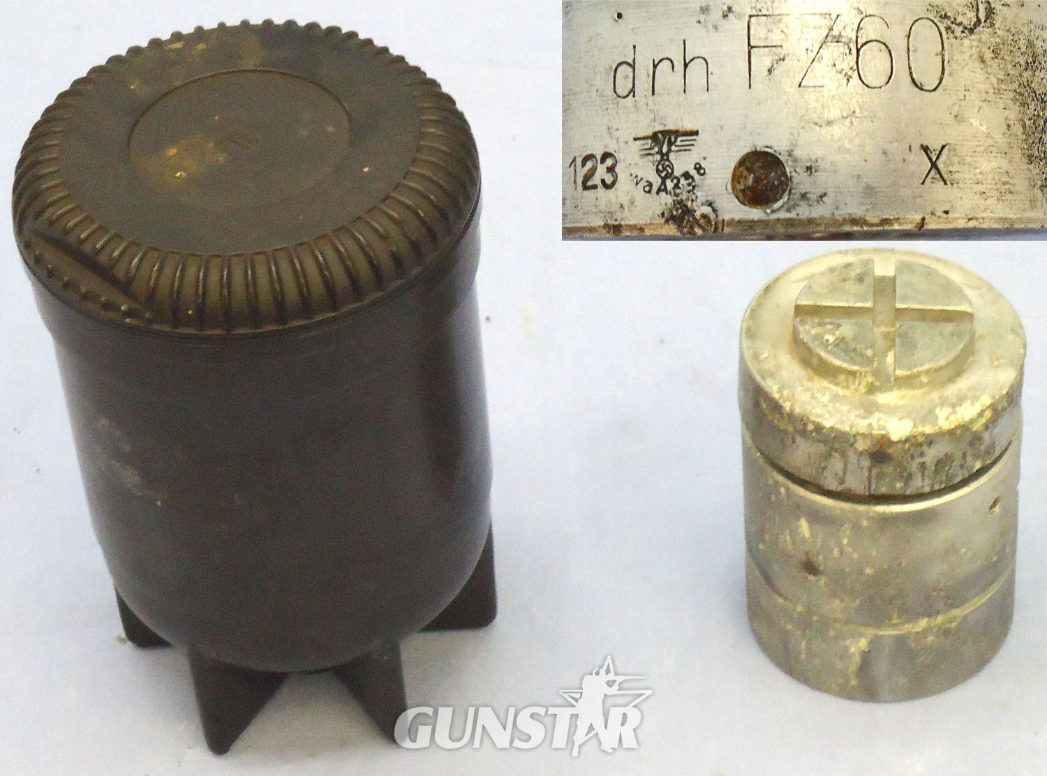 INERT DEACTIVATED, WW2, German FZ60 Clockwork Bomb Fuze for Air Dropped Containers and Bakelite Transit Container. - O 2149 INERT DEACTIVATED, WW2, German FZ60 Clockwork Bomb Fuze for Air Dropped Containers and Bakelite Transit Container. - O 2149  Other Ammunition in 