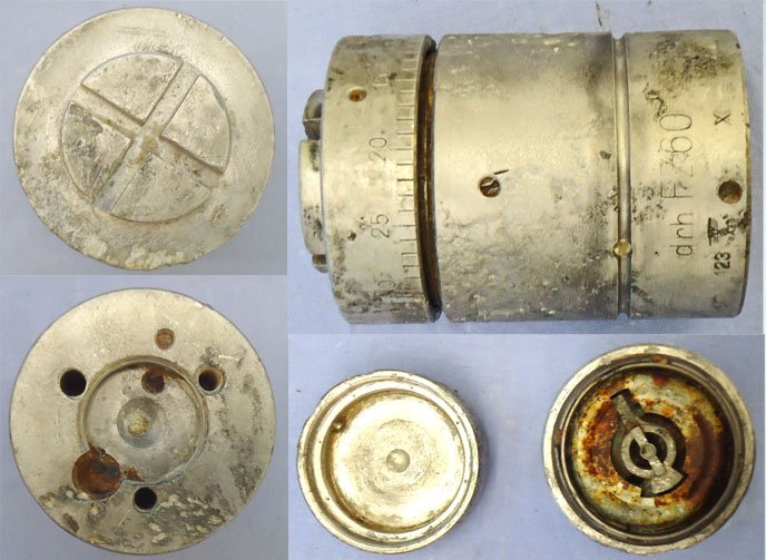 INERT DEACTIVATED, WW2, German FZ60 Clockwork Bomb Fuze for Air Dropped Containers and Bakelite Transit Container. - O 2149 INERT DEACTIVATED, WW2, German FZ60 Clockwork Bomb Fuze for Air Dropped Containers and Bakelite Transit Container. - O 2149  Other Ammunition