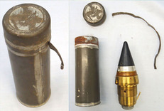 INERT. Unfired British WW2, 1945 Dated, No 208 Mark I Clockwork Time Fuze & Transit Container For The British 3.7, 4.5 & 5.25 Inch Anti-aircraft Gun. - O 2007 INERT. Unfired British WW2, 1945 Dated, No 208 Mark I Clockwork Time Fuze & Transit Container For The British 3.7, 4.5 & 5.25 Inch Anti-aircraft Gun. - O 2007  Other