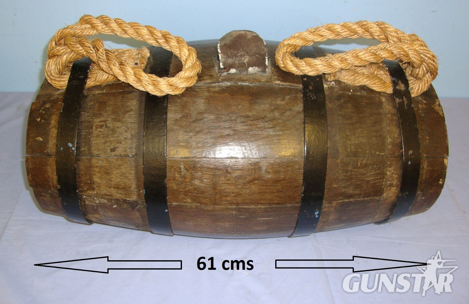 Late Victorian / Edwardian Era British Royal Navy Ship’s Steel Banded, Coopered Oak Royal Navy Barricoe Grog Rum Cask, Also Known As A Breaker With Plaited Hessian Rope Carry Handles. Sn 21205  Antique & Militaria in 